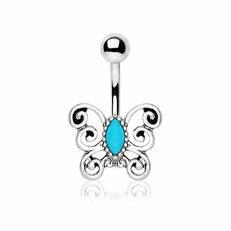 Piercing nombril papillon turquoise