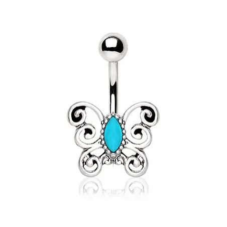 Piercing nombril papillon turquoise