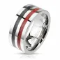 Bague homme acier fibre de carbone noir rouge