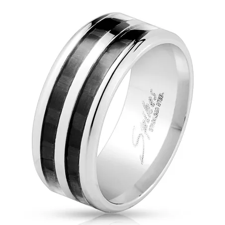 Bague homme acier fibre de carbone noir