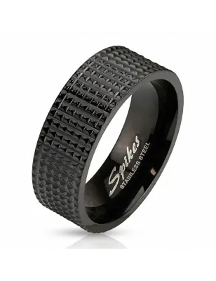 Bague homme acier noir pyramides