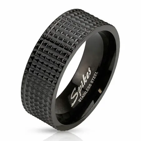Bague homme acier noir pyramides