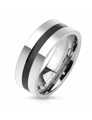 Bague homme acier ligne noire