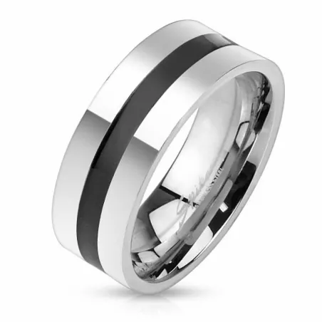 Bague homme acier ligne noire