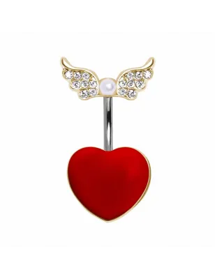 Piercing nombril coeur rouge ailes