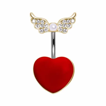 Piercing nombril coeur rouge ailes