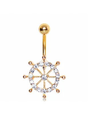 Piercing nombril plaqué or barre de navire