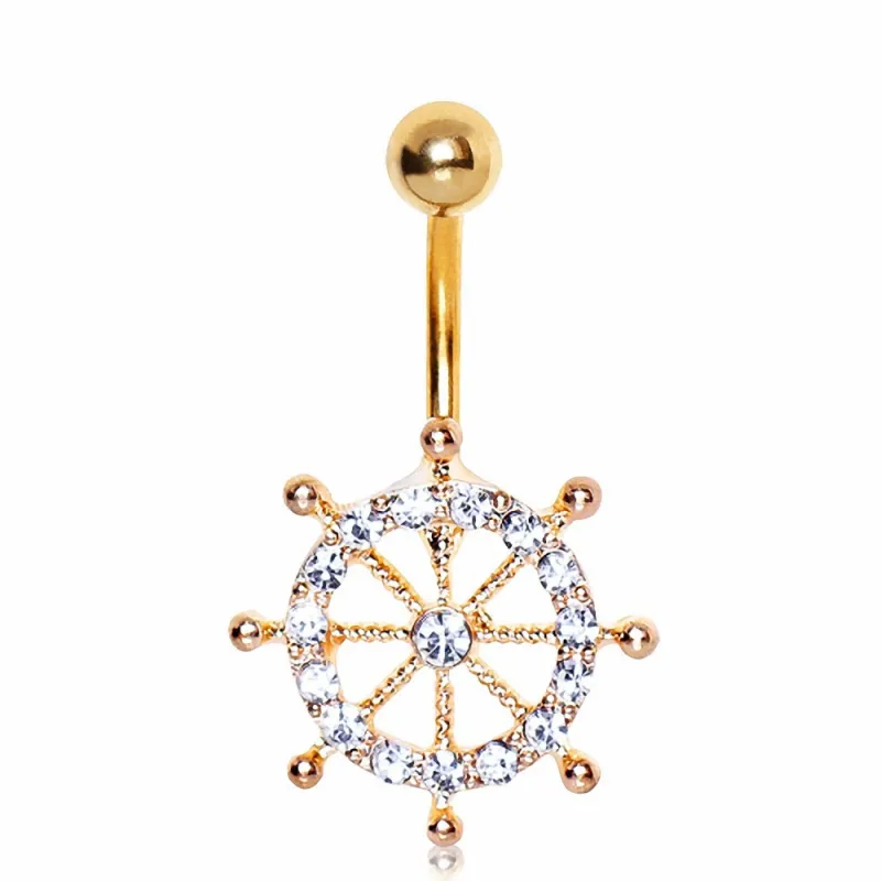 Piercing nombril plaqué or barre de navire