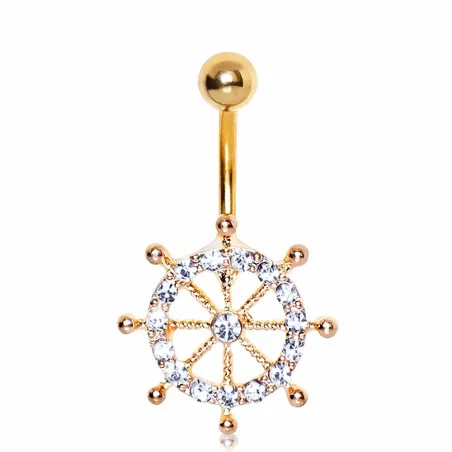 Piercing nombril plaqué or barre de navire