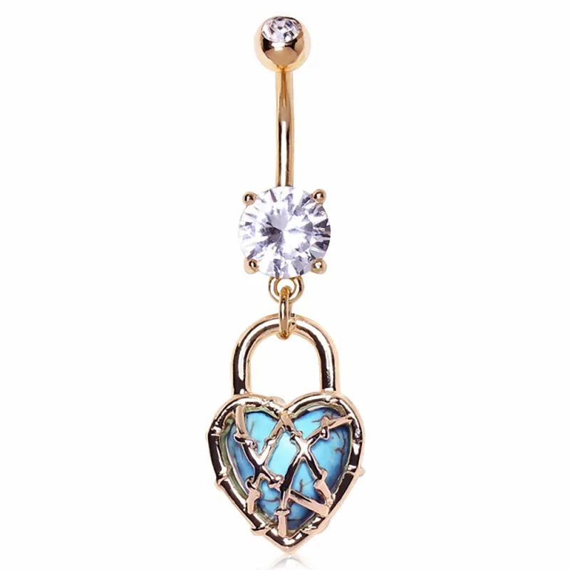 Piercing nombril plaqué or cadenas turquoise