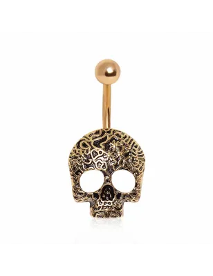 Piercing nombril plaqué or crâne vigne