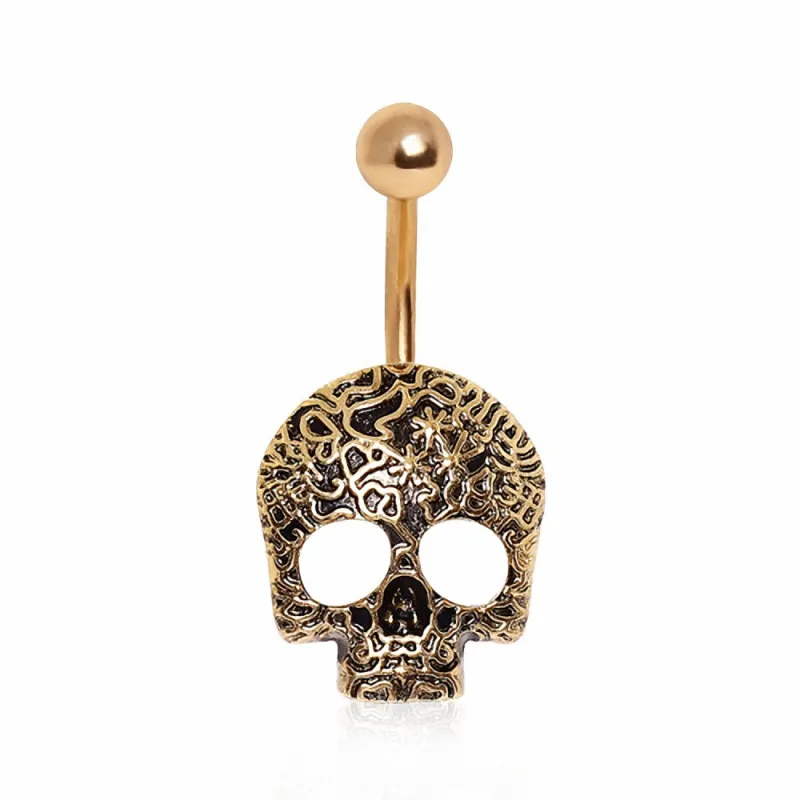 Piercing nombril plaqué or crâne vigne
