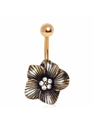 Piercing nombril plaqué or fleur gemmes