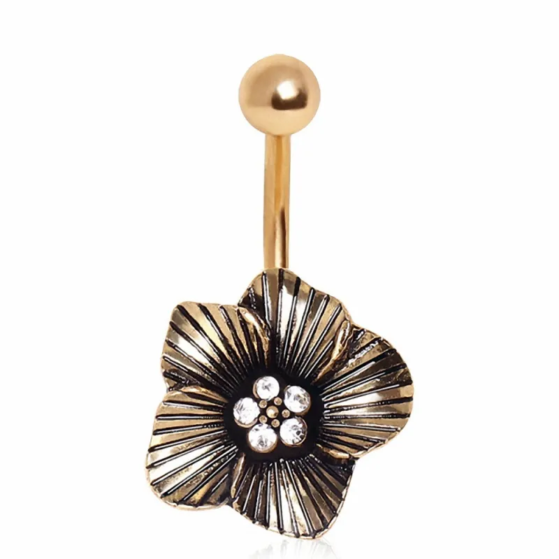 Piercing nombril plaqué or fleur gemmes