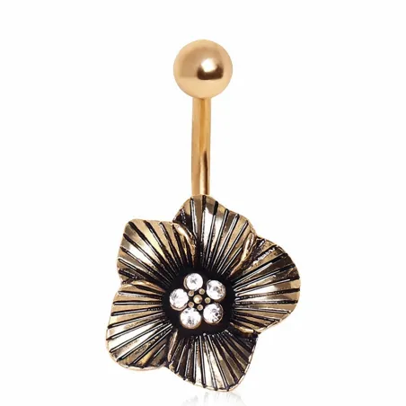 Piercing nombril plaqué or fleur gemmes