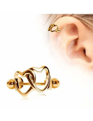 Piercing hélix plaqué or manchette coeurs