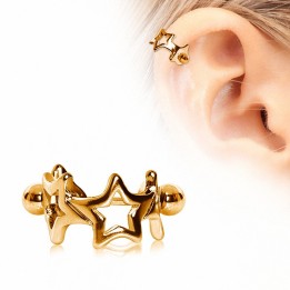 Piercing hélix plaqué or manchette étoiles
