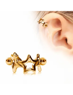Piercing hélix plaqué or manchette étoiles