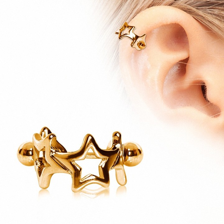 Piercing hélix plaqué or manchette étoiles