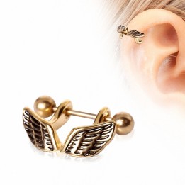 Piercing hélix plaqué or manchette ailes d'ange
