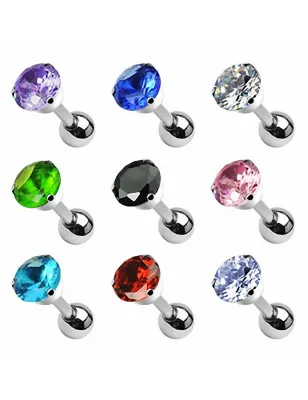 Piercing Oreille Tragus Cartilage Acier avec Gemme