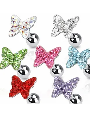 Piercing Oreille Cartilage Tragus Papillon Strass