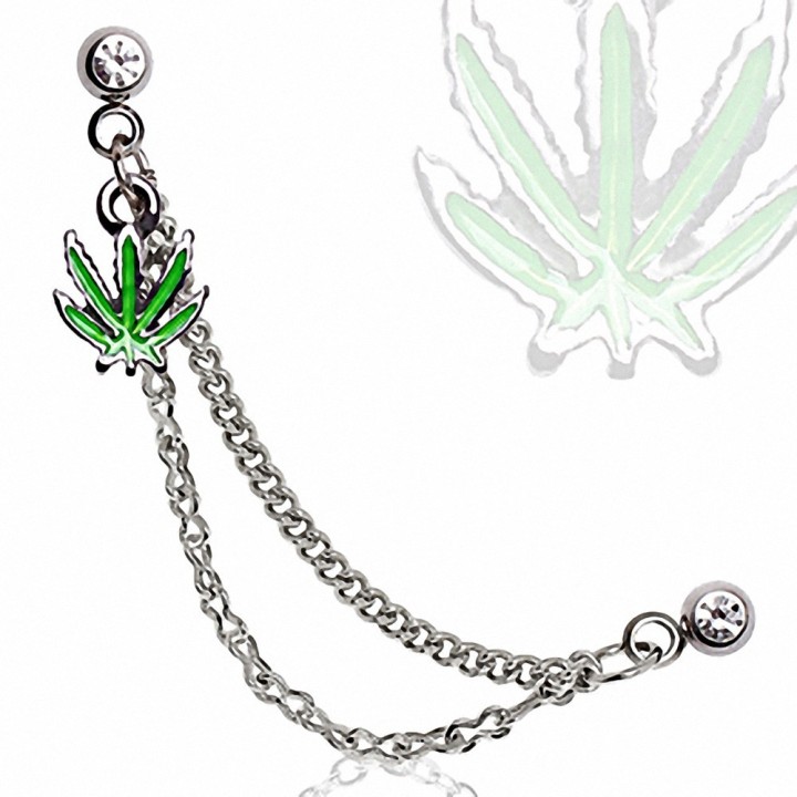 Double Piercing Cartilage Tragus Feuille de Cannabis