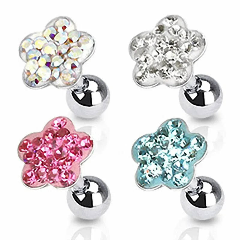 Piercing Cartilage Tragus Fleur Strass