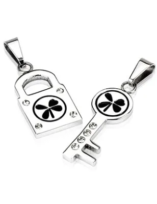 Pendentif Cadenas + Clef 4 Feuilles