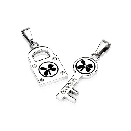 Pendentif Cadenas + Clef 4 Feuilles