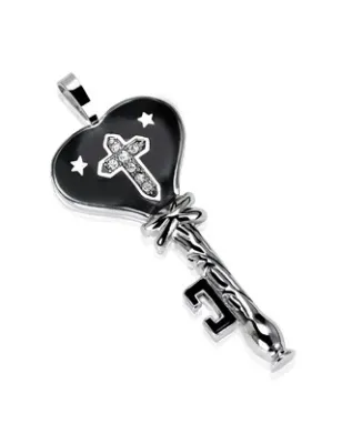 Pendentif Clef / Coeur Etoiles et Gemmes