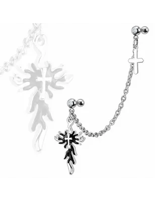 Double Piercing Cartilage Tragus Croix Gothique