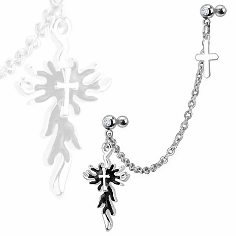 Double Piercing Cartilage Tragus Croix Gothique