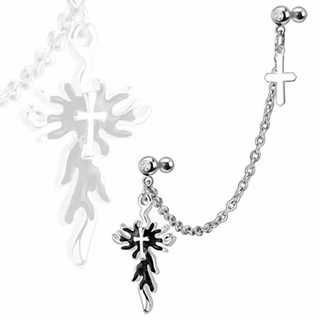 Double Piercing Cartilage Tragus Croix Gothique