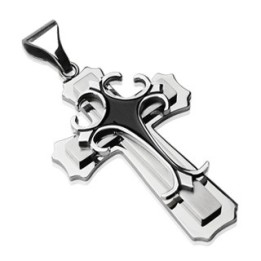 Pendentif double croix gothique acier inoxydable Noir
