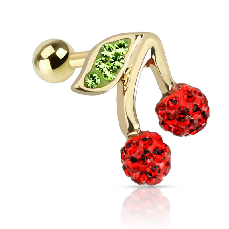 Piercing cartilage hélix doré cerise