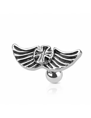 Piercing cartilage hélix croix ailée
