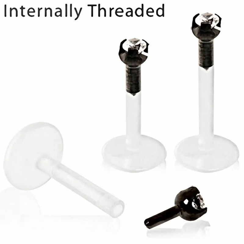 Piercing Labret BioFlex noir strass