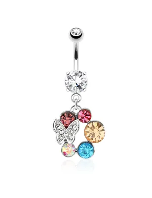 Piercing nombril papillon gemmes multicolores