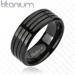 Bague Titane Solide Multi-Bandes Noire  - Bague homme et femme en titane