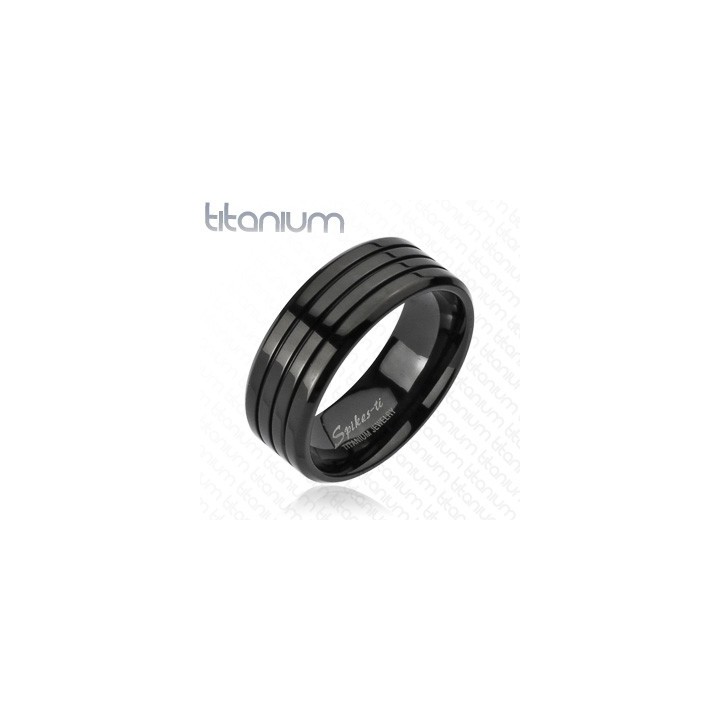 Bague Titane Solide Multi-Bandes Noire  - Bague homme et femme en titane