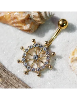 Piercing nombril plaqué or barre de navire