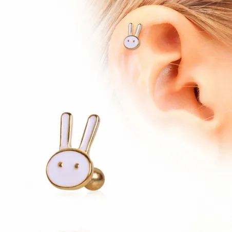 Piercing cartilage plaqué or lapin