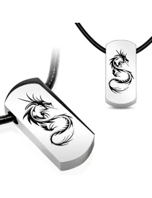 Chaîne Similicuir avec pendentif en acier "Dragon" 