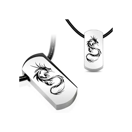 Chaîne Similicuir avec pendentif en acier "Dragon" 