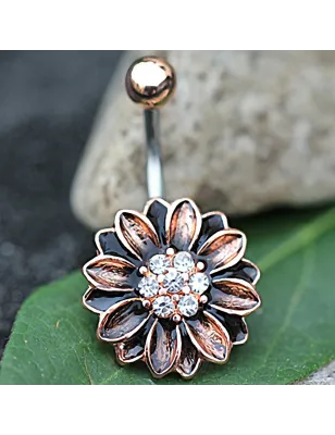 Piercing nombril plaqué or rose fleur