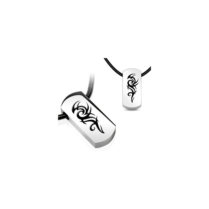 Chaîne Similicuir avec pendentif en acier "Tribal"