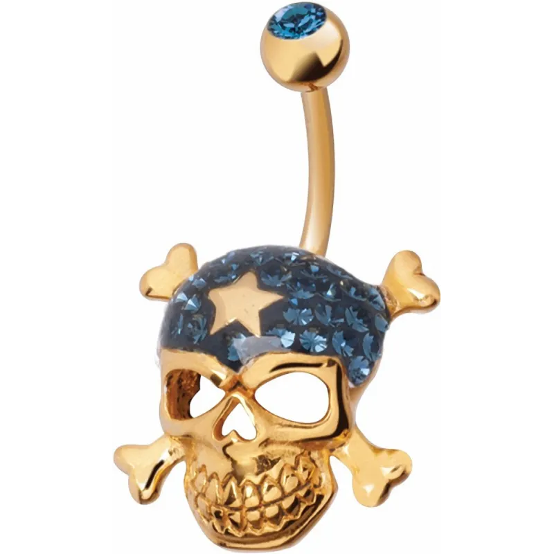 Piercing nombril Crystal Evolution Swarovski Doré Tête de Mort