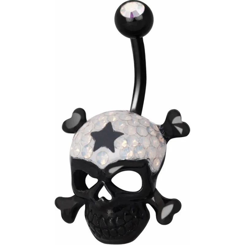 Piercing nombril Crystal Evolution Swarovski Noir Tête de mort