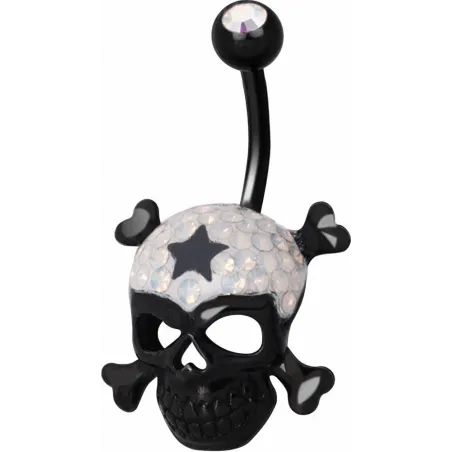 Piercing nombril Crystal Evolution Swarovski Noir Tête de mort